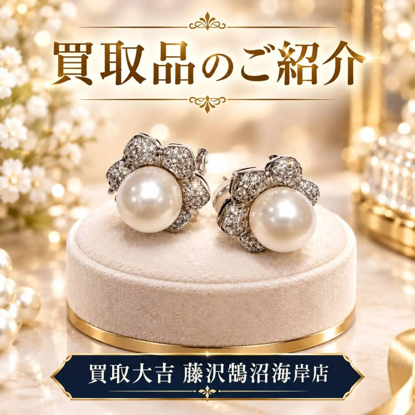 先日、ダイヤ付パールイヤリングをお買取をさせていただきました